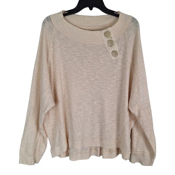 We the Free Ivory Cream Don't Forget Me Knit Blouse Longsleeve 3 Button L - Picture 2 of 15
